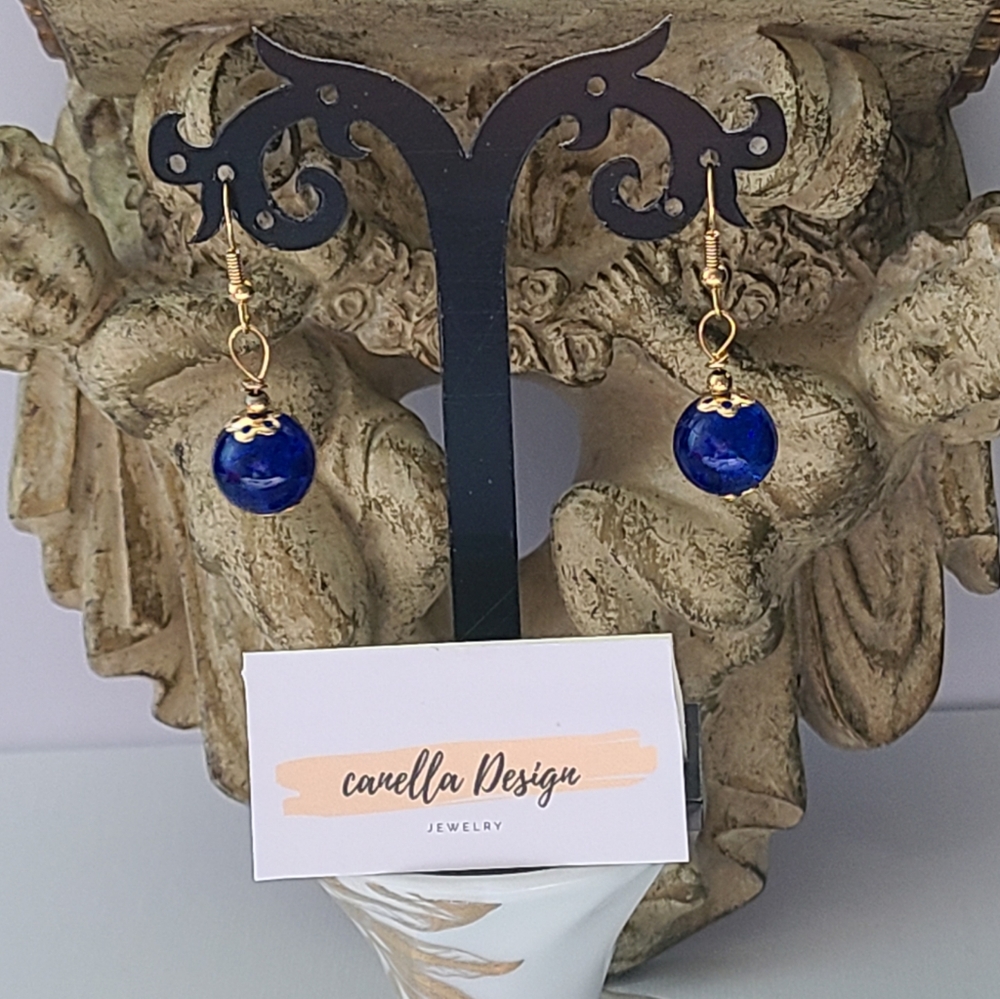Dark blue crystal drop long earrings